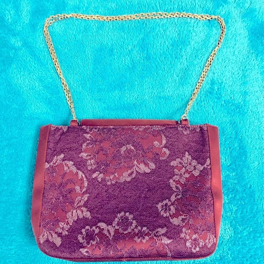Rare Vintage Purple Flowers Lace Handbag by Emanuel Ungaro Paris Made in Italy.